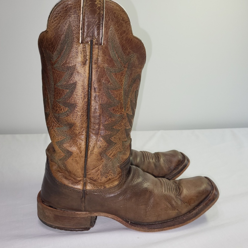 Justin Boots BRL610 Western Cowboy Boots Brown Leather Square Toe USA Size 7 - Picture 5 of 16